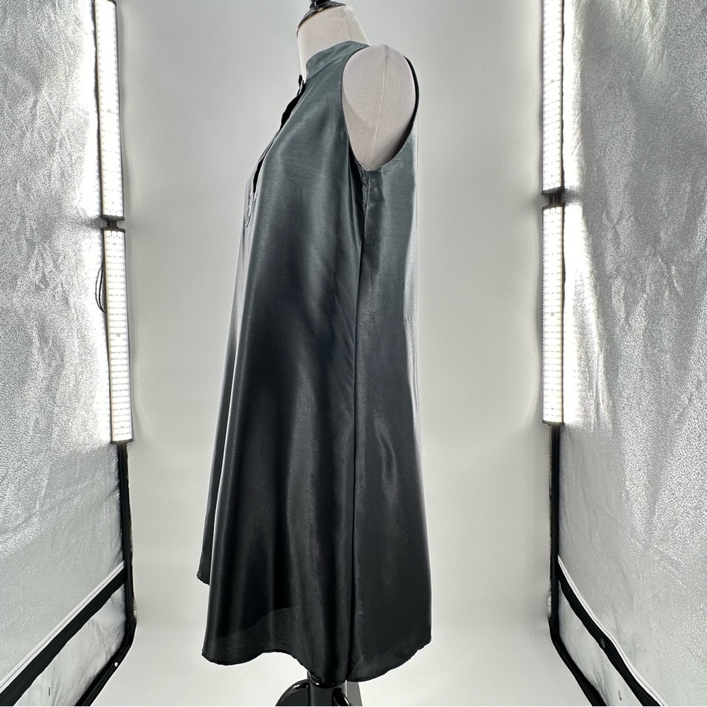 Eileen Fisher dress size SP greenish gray 100% silk button down resortwear - Picture 11 of 14